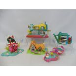 Six vintage Polly Pocket playsets marked Bluebird Swindon England.