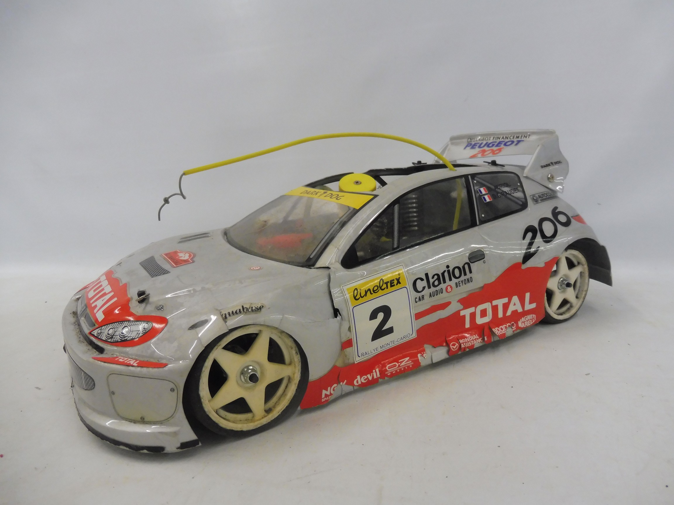 A Peugeot 206 Rally Monte Carlo Pro remote controlled car on a rare Reely/Verbrenner P190 German 4WD