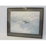 AFTER COULSON - a framed and glazed coloured print of Jolly Johnson's Spitfire, 37 1/2 x 30 1/2".