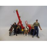 An original Kenner Jurassic Park Jeep, Motorcycles, figures and a Velociraptor.