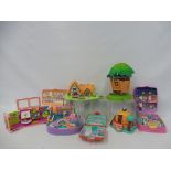 Seven vintage Polly Pocket playsets marked Bluebird Swindon England.