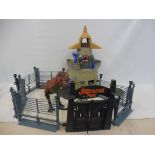 An original Kenner Jurassic Park Enclosure complete with large scale T-Rex, guns and figures.