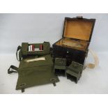 A selection of modern militaria including a map case, some lights and a wooden box.