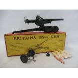 A boxed Britains 155mm gun, complete with inner pack, also some shells, and tender, overall very