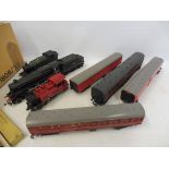 A Lima small Prairie tank, Hornby black 5, 0-4-0T, four coaches, a power unit and a quantity of