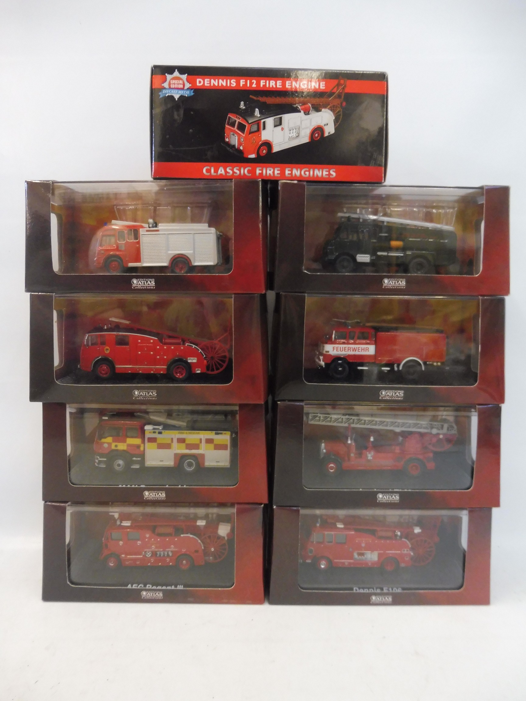 A selection of Atlas Editions fire engines and tenders (9).