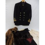 A John Collier naval uniform, a pair of Edwardian 'step-in' knickers and two fur stoles.