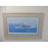 A large framed print of the Arc Royal aircraft carrier, a limited run, no. 18/850.