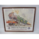 A National Railway Museum print of a GWR poster 'Speed to the West'.