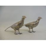 A pair of sterling silver pheasants, with removable heads, import hallmarks.