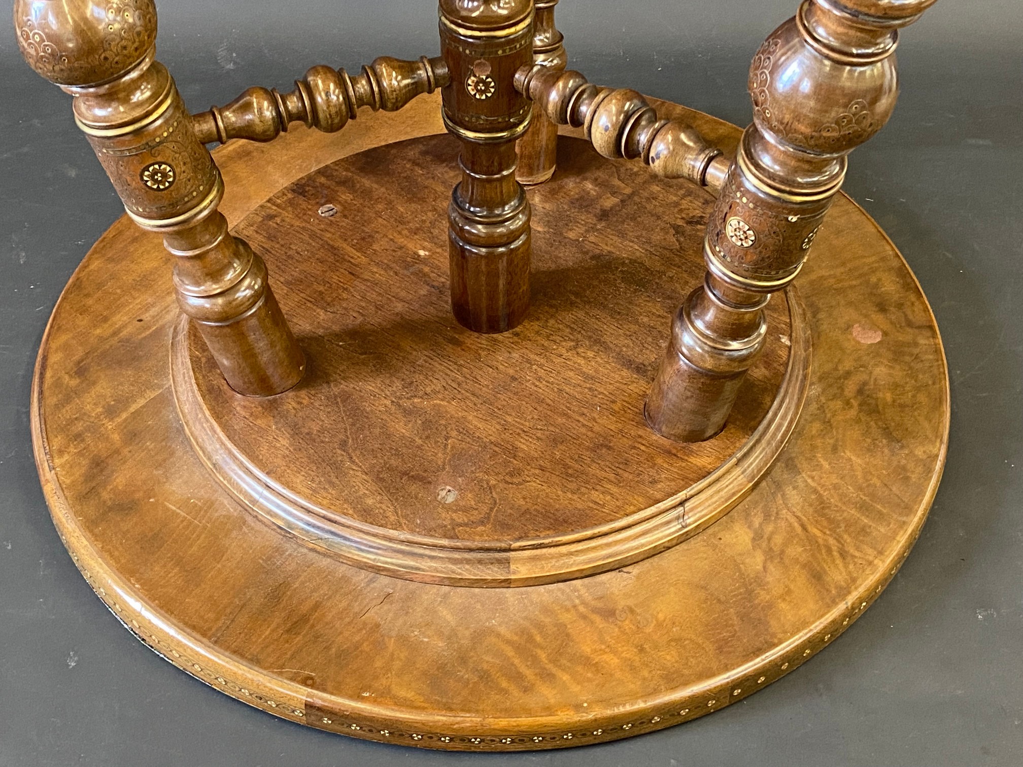 A very good quality 19th Century Moorish heavily inlaid circular occasional table raised on three - Image 9 of 9