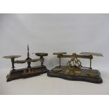 A large set of letter postal scales with brass weights, plus a second set unusually with cast iron