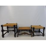 A cane seated stool and two others.