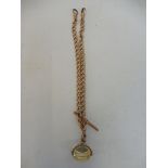 A 9ct gold watch chain with t bar and citrine attachment, overall weight 44.7g.