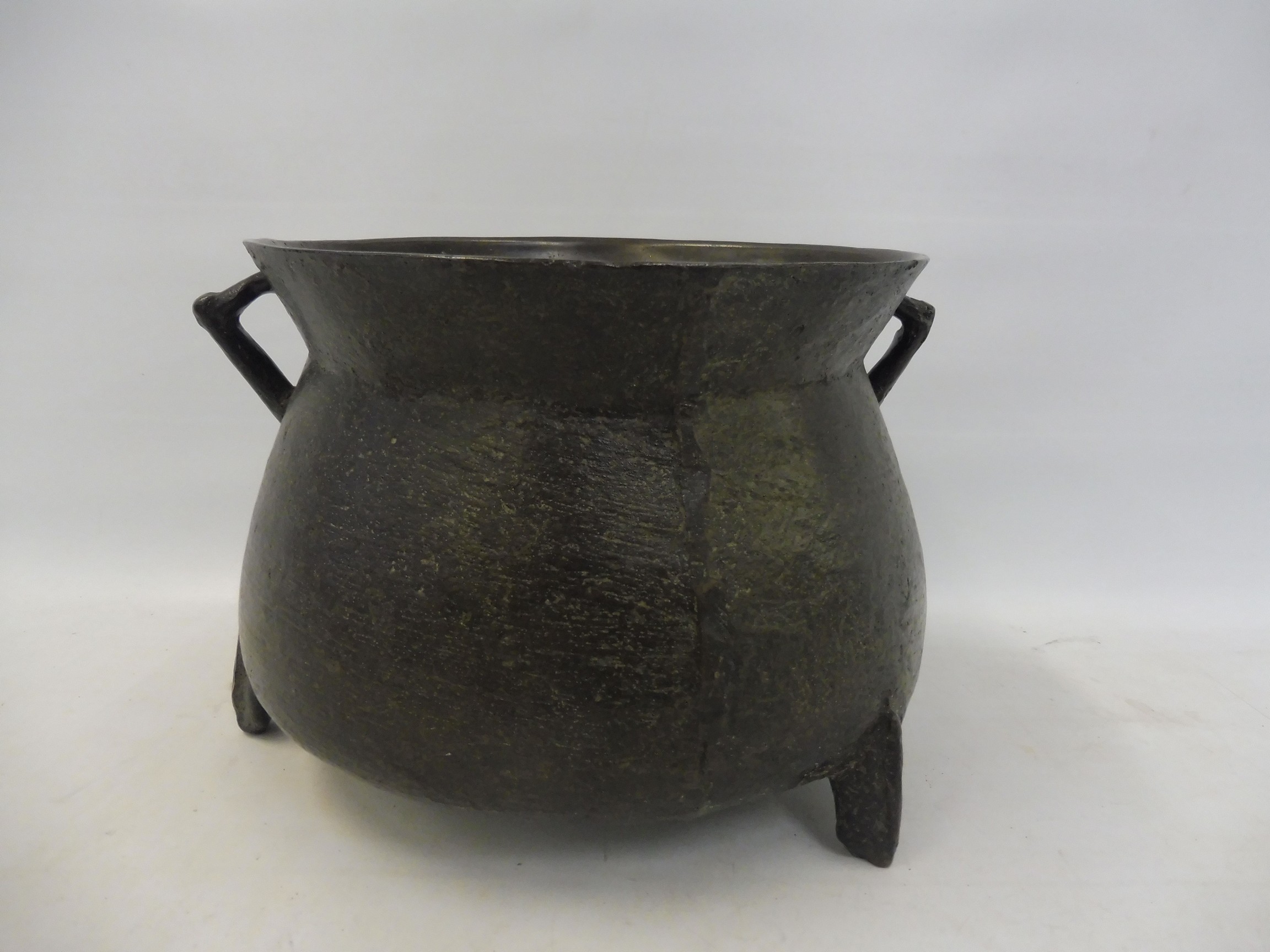 A 17th Century patinated bronze cauldron of large size, 10 1/2" diameter, 9" h.