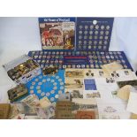 A selection of coins, ephemera, stamps and medals including a WWII trio awarded to R. Bailey.