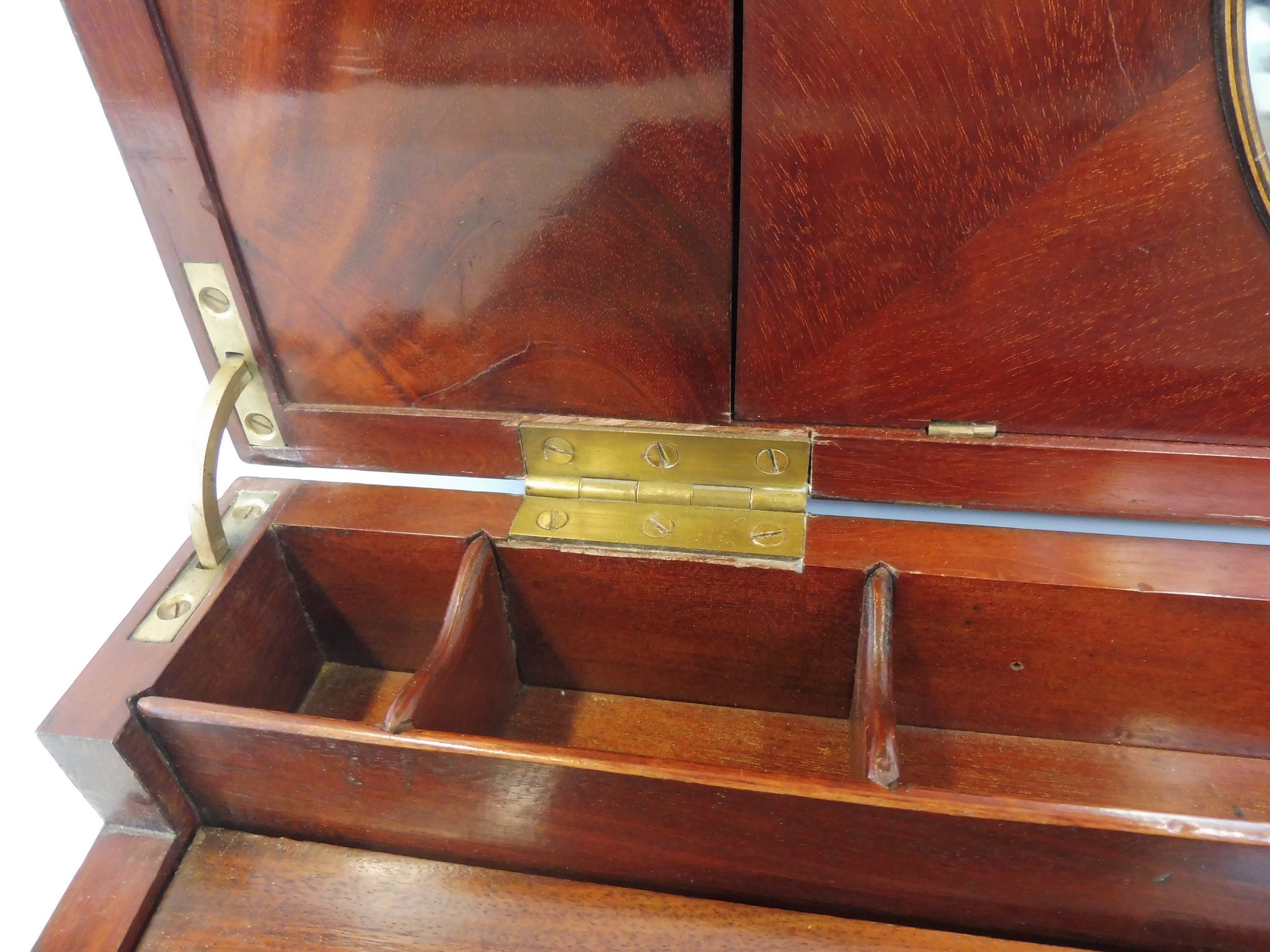 A fine quality 19th Century mahogany and brass bound campaign writing slope, the inset brass - Image 4 of 12