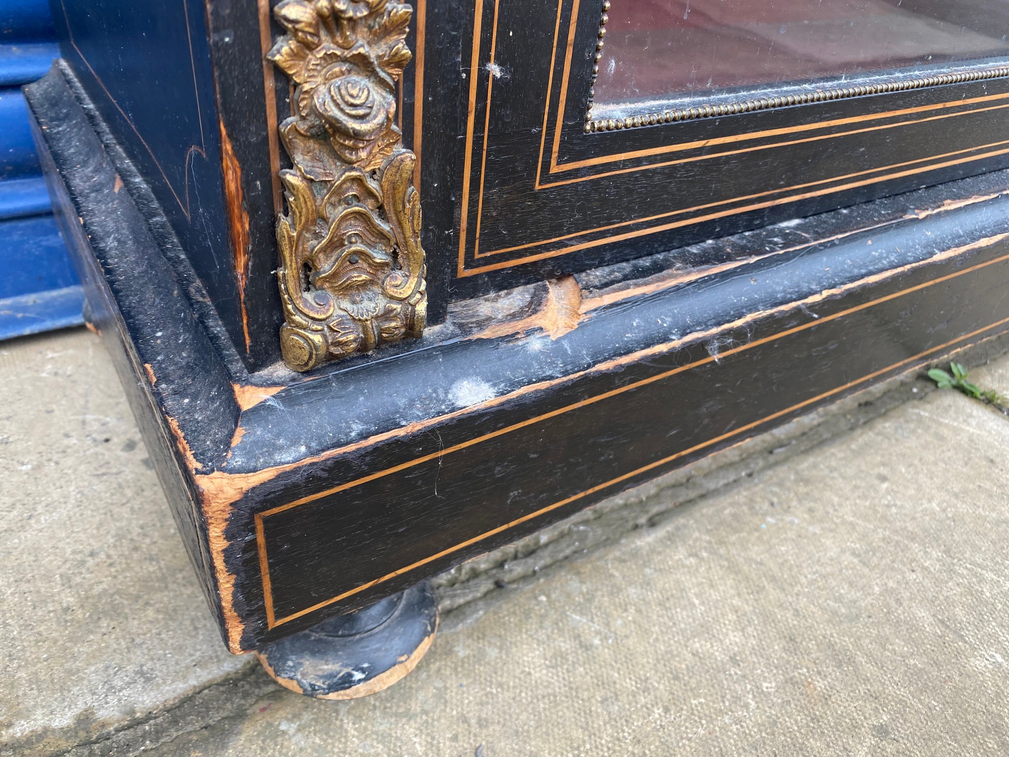 A 19th Century ebonised and brass mounted pier cabinet, with retailer's label to the back for - Image 4 of 9