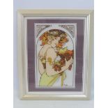 MUCHA - a study on the reverse of glass, signed, 12 3/4 x 15 3/4".