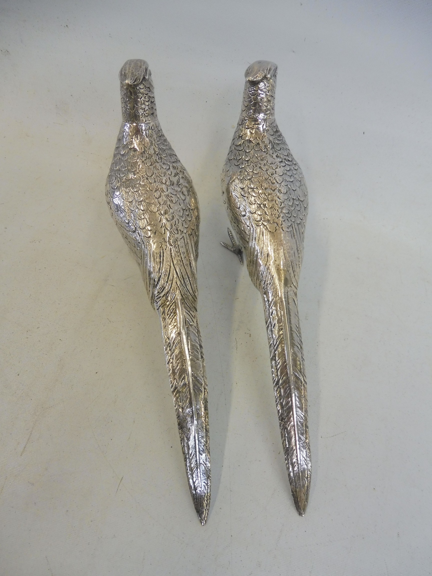 A pair of sterling silver pheasants, with removable heads, import hallmarks. - Image 5 of 7