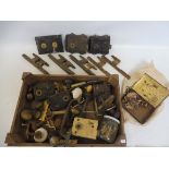 A crate of door locks, door knobs and other accessories etc.