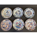 Six 19th Century or earlier Chinese plates, four unusually with brightly coloured designs.