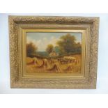 J.W. KING - harvest scene, oil on board, gilt framed, 30 x 24 1/2".