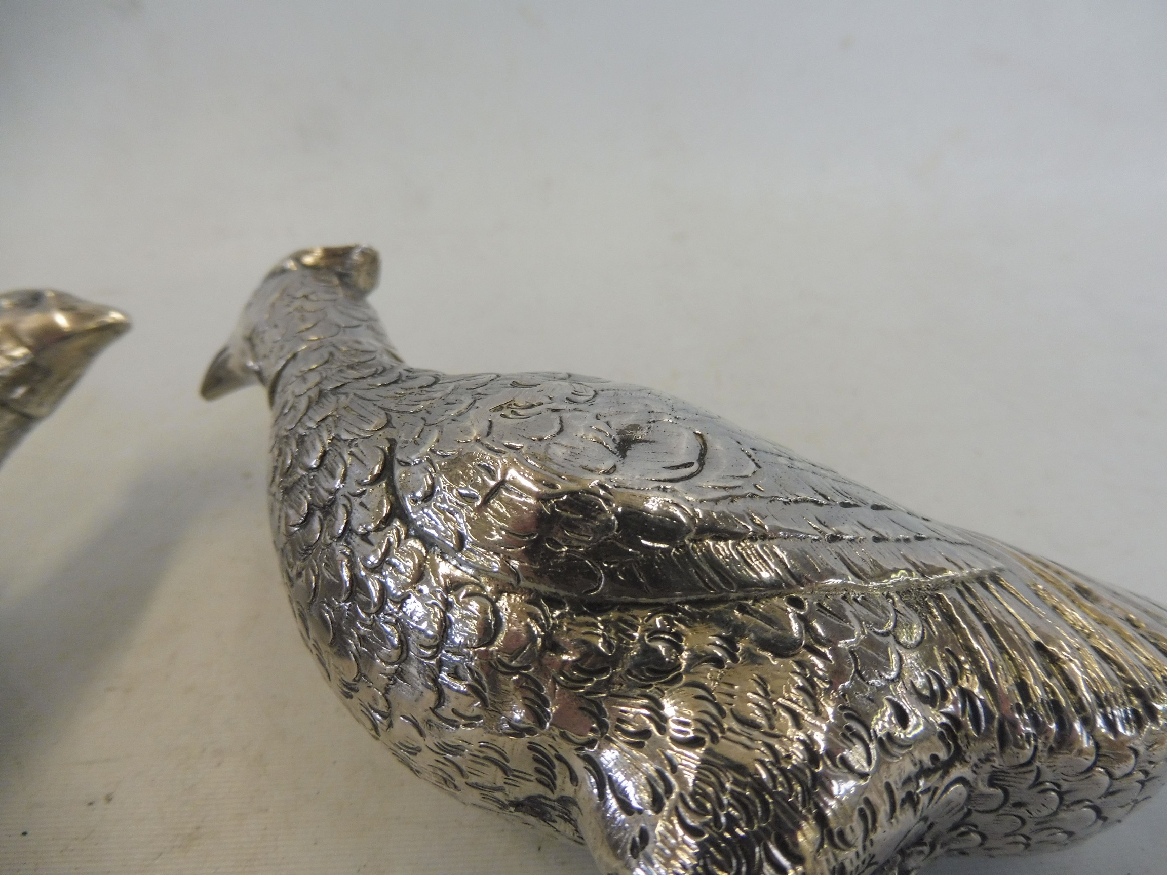 A pair of sterling silver pheasants, with removable heads, import hallmarks. - Image 7 of 7