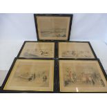 Five framed and glazed 19th Century coloured prints published by J. Ryman, scenes include hunting