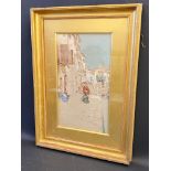 A gilt framed and glazed 19th Century watercolour of a mediterranean street scene, signed and