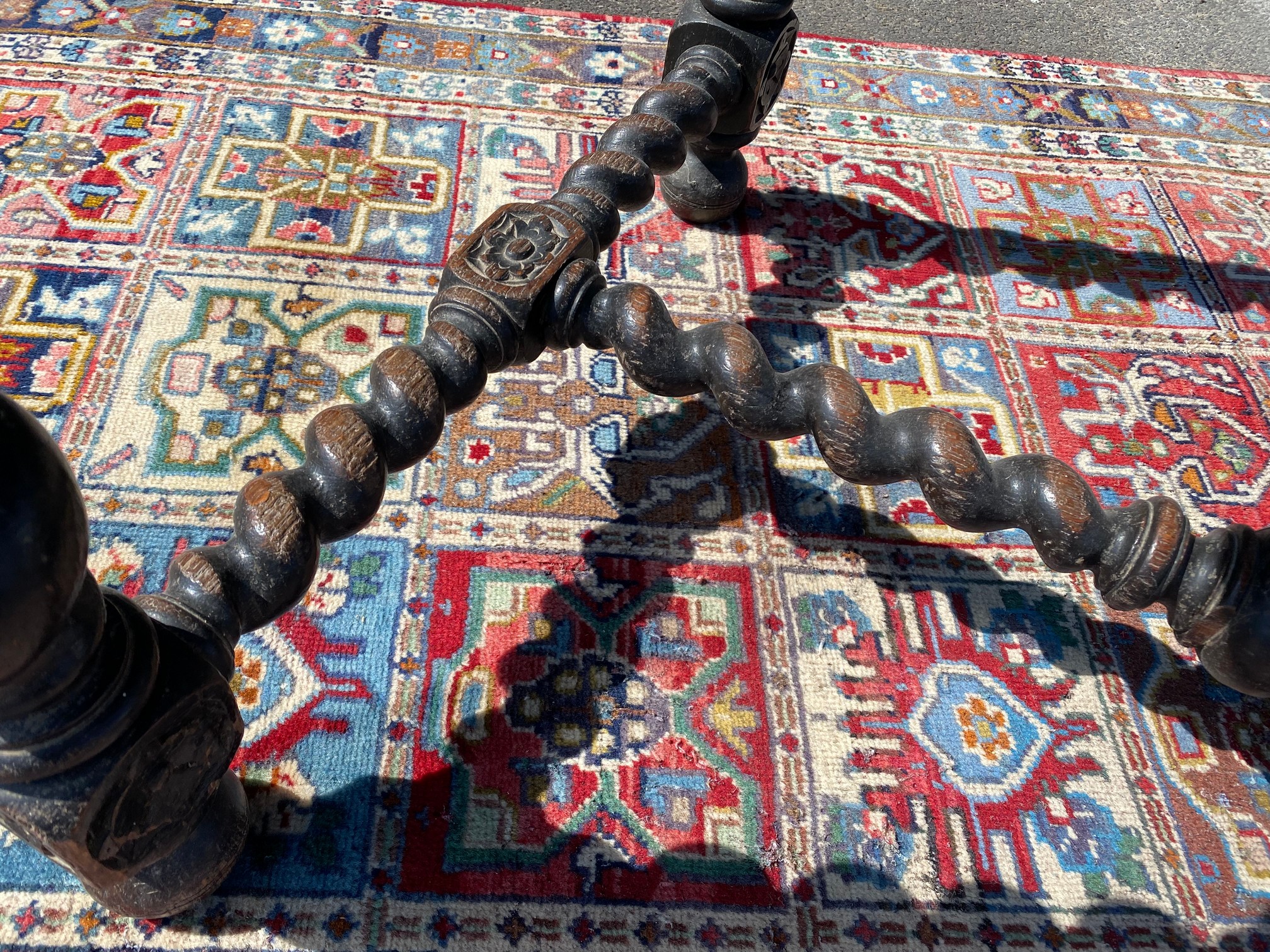 A Victorian carved oak single drawer side table raised upon barley twist supports joined by a - Image 4 of 4