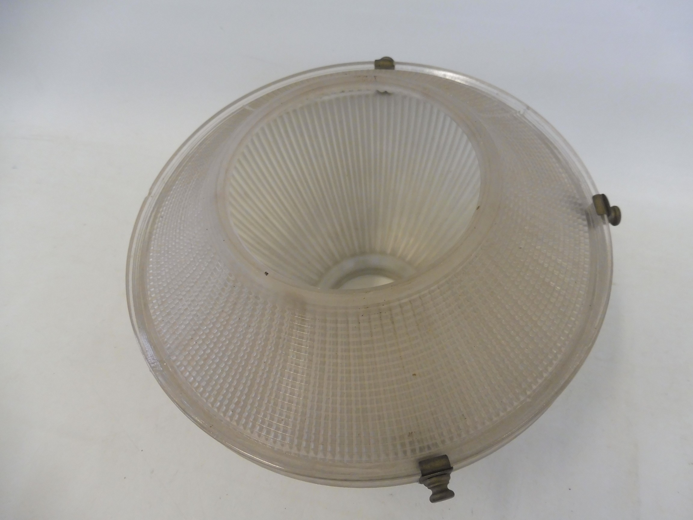 An early 20th Century ribbed glass light shade plus a brass framed hanging light. - Image 3 of 6