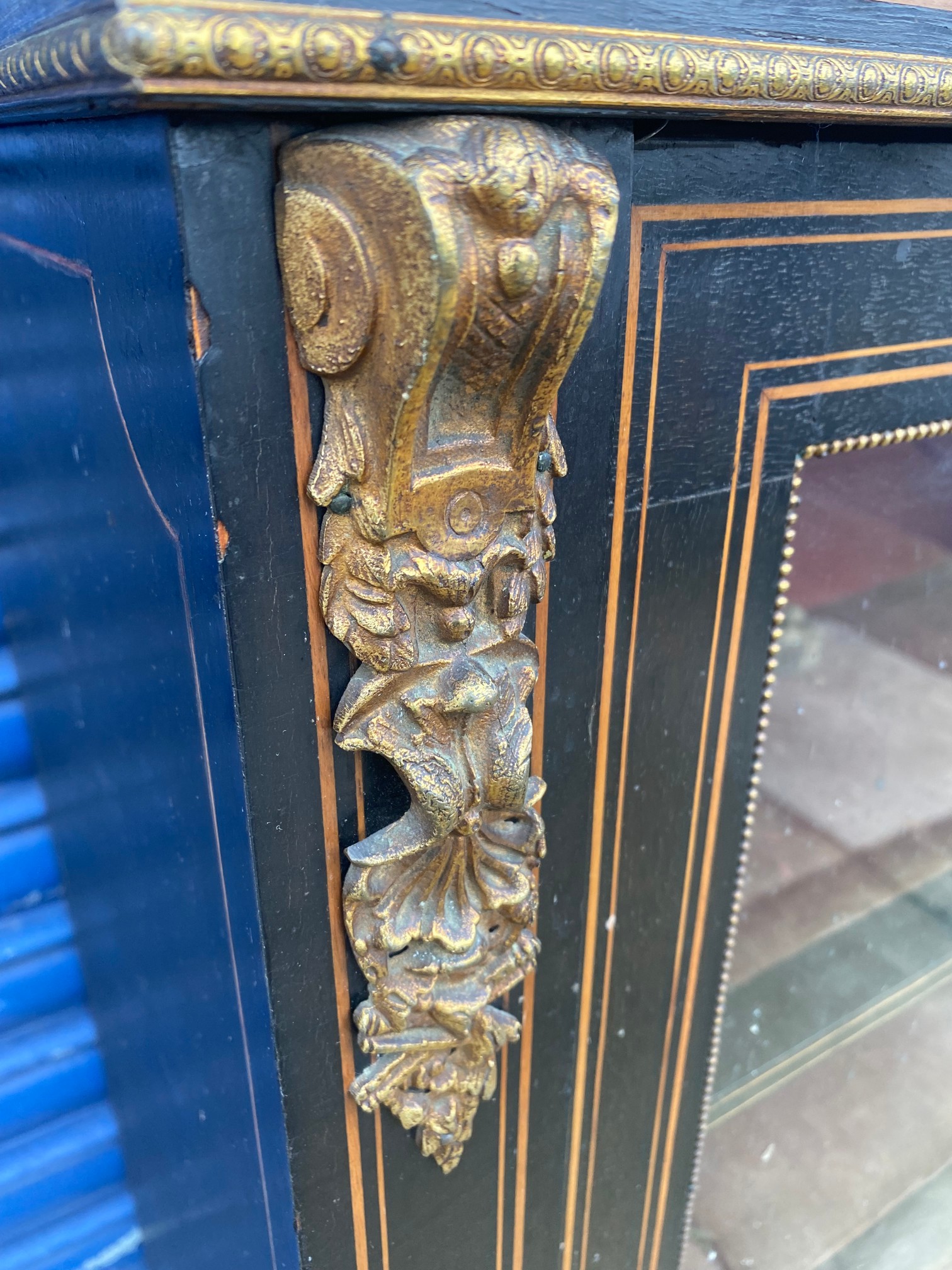 A 19th Century ebonised and brass mounted pier cabinet, with retailer's label to the back for - Image 3 of 9