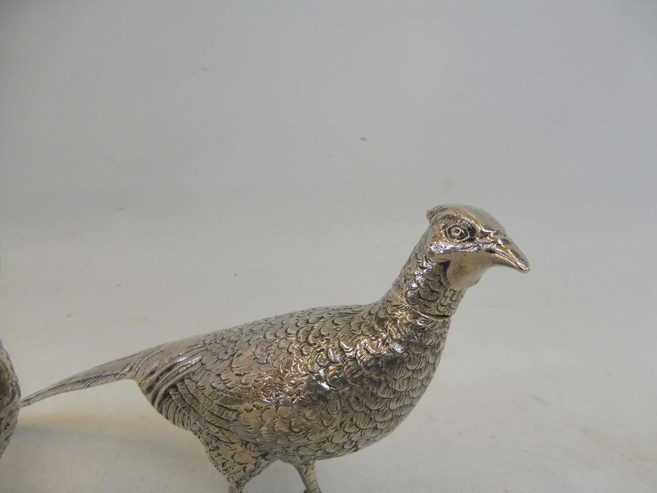 A pair of sterling silver pheasants, with removable heads, import hallmarks. - Image 4 of 7