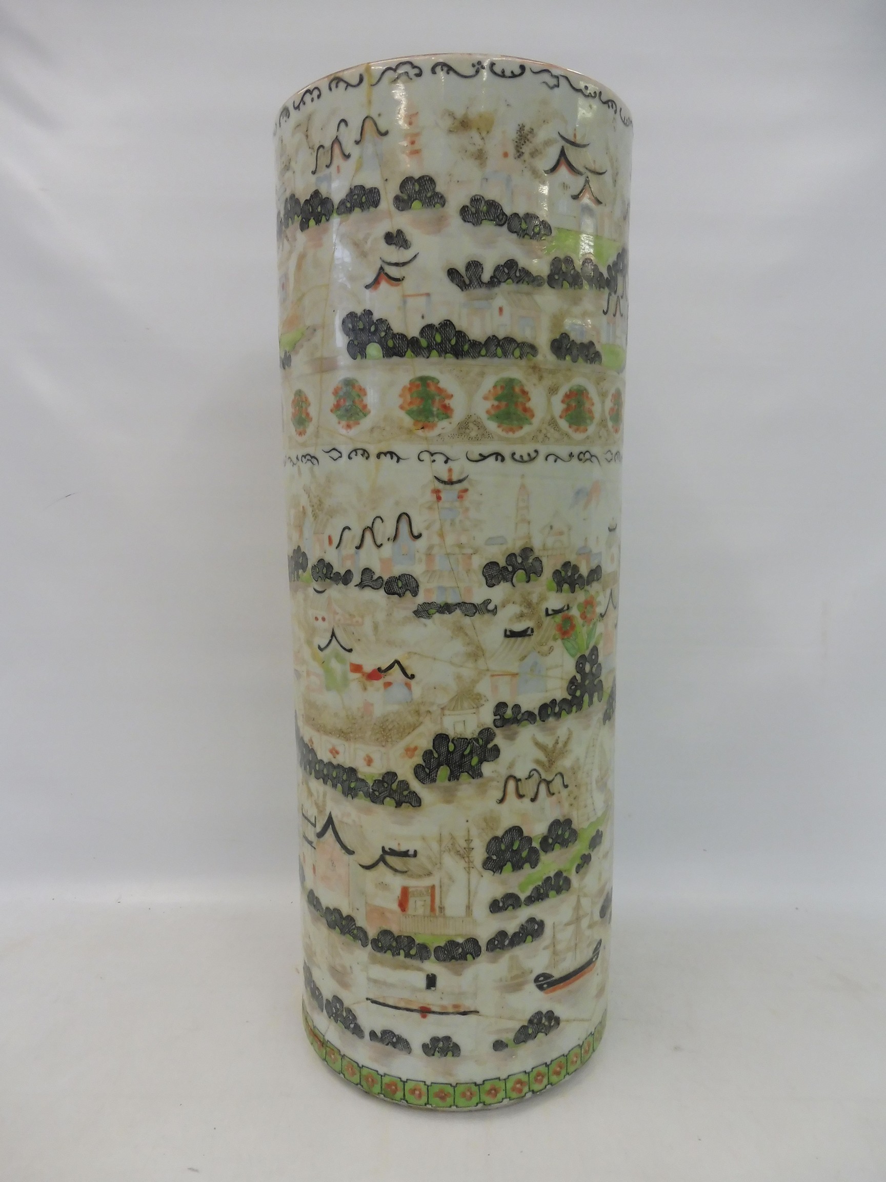 A Chinese umbrella/stick stand, unusually decorated with ships and buildings, possibly 18th - Image 5 of 21