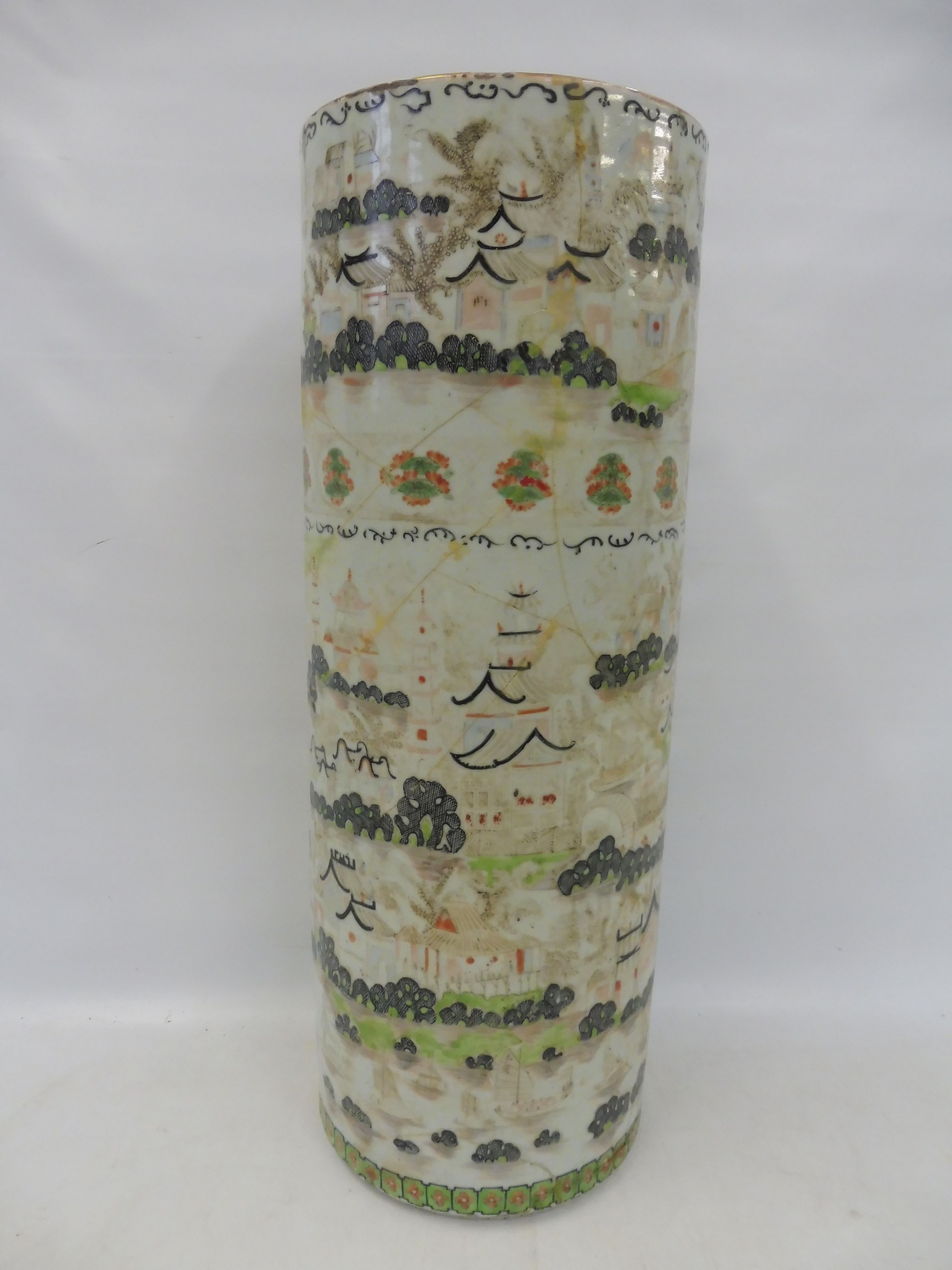 A Chinese umbrella/stick stand, unusually decorated with ships and buildings, possibly 18th - Image 9 of 21