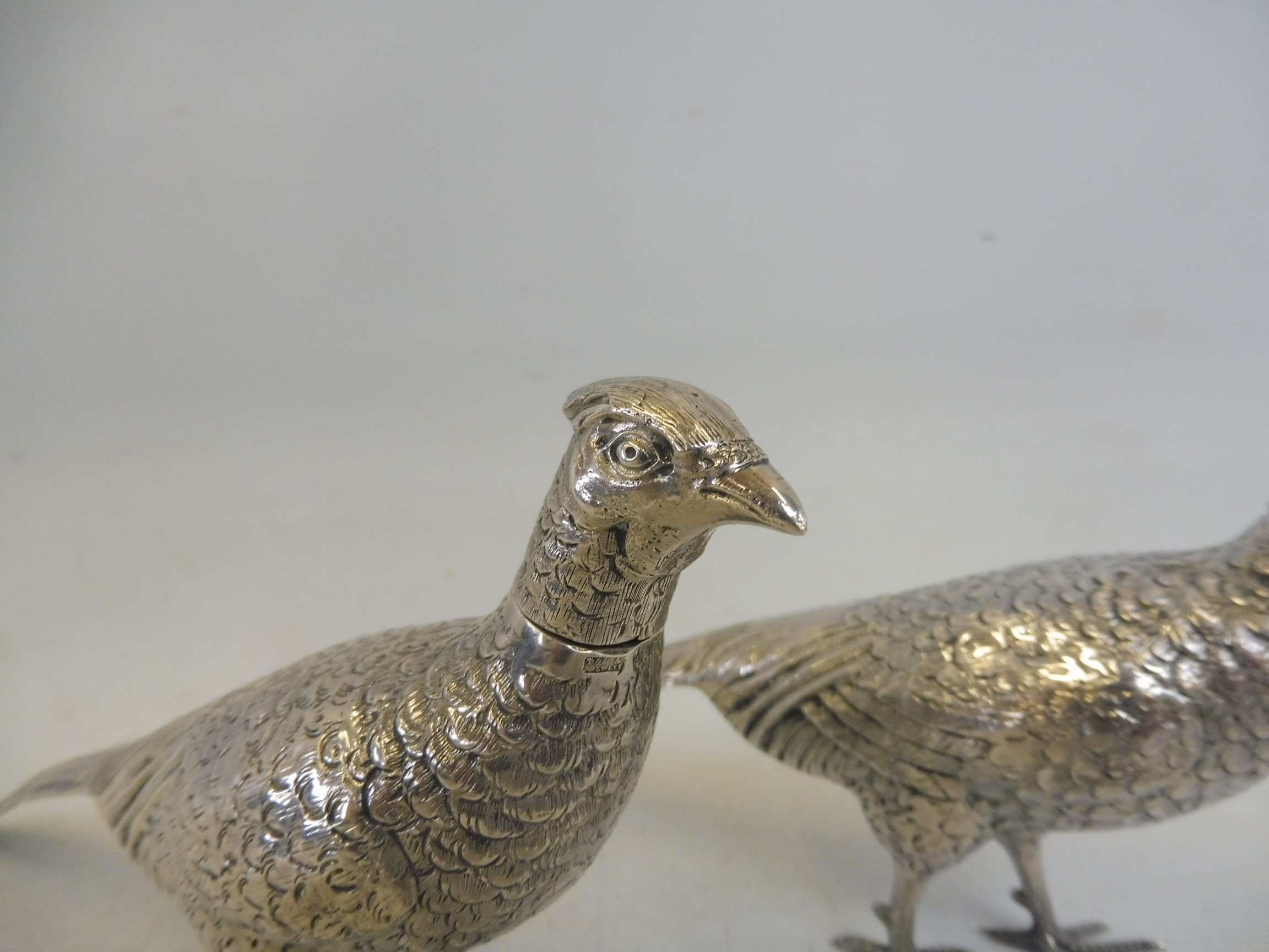 A pair of sterling silver pheasants, with removable heads, import hallmarks. - Image 3 of 7