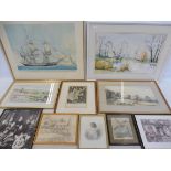 A selection of framed and glazed watercolours and prints etc.