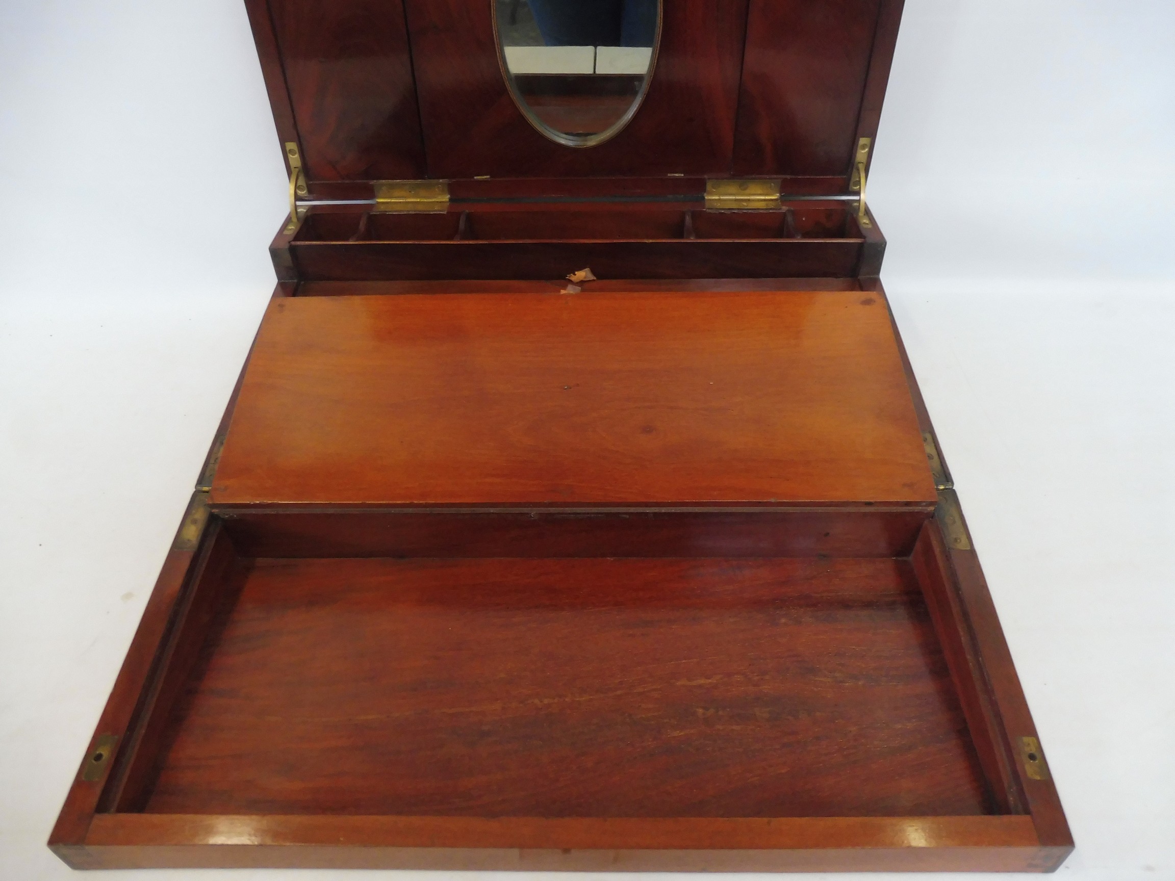 A fine quality 19th Century mahogany and brass bound campaign writing slope, the inset brass - Image 2 of 12