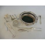 A good quality Old Sheffield Plated wine coaster of ornate form plus assorted other silver plated