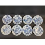 Eight Chinese dinner plates, six character mark to bases, 19th Century or earlier, each 11 1/4"