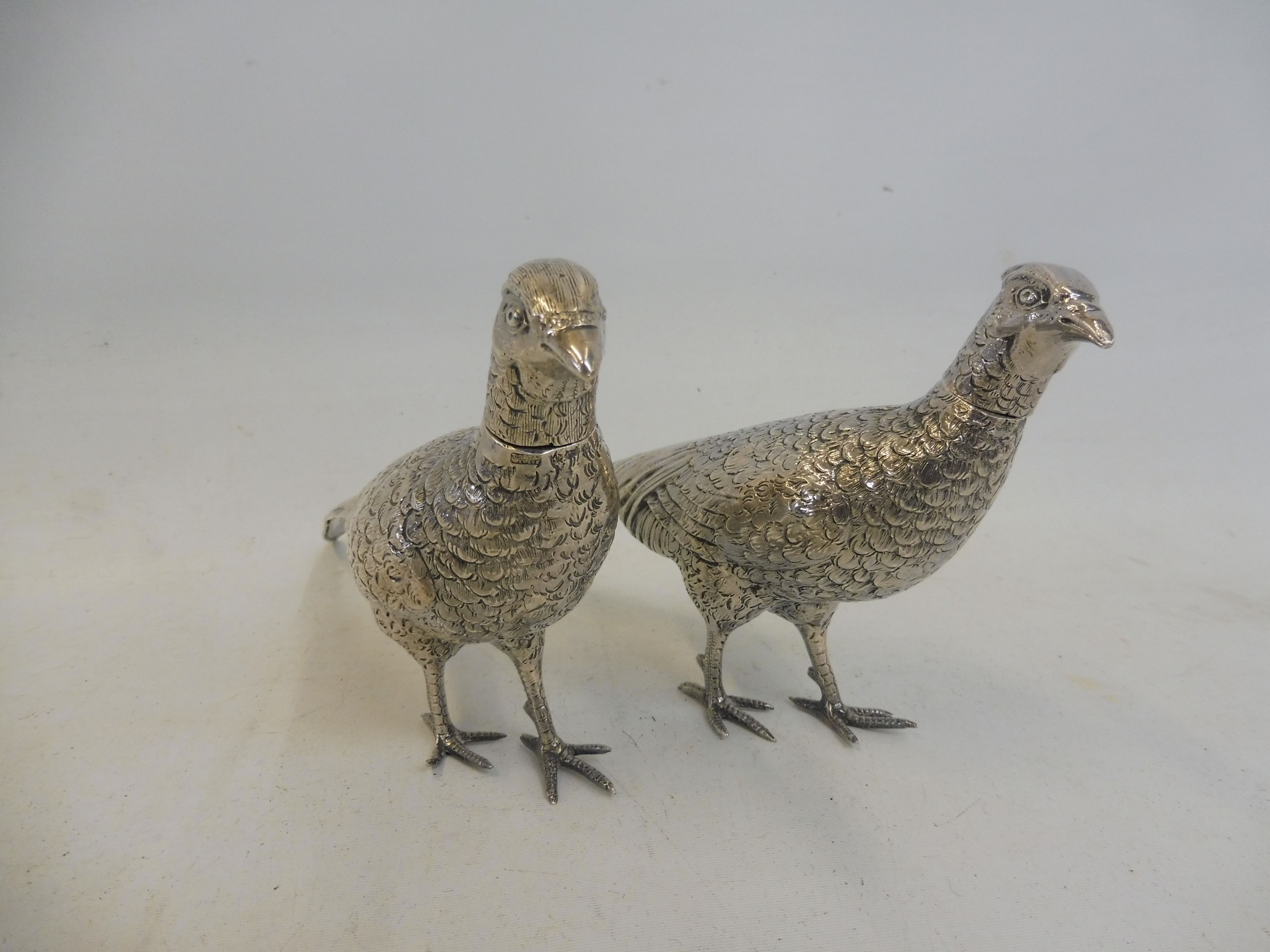 A pair of sterling silver pheasants, with removable heads, import hallmarks. - Image 2 of 7