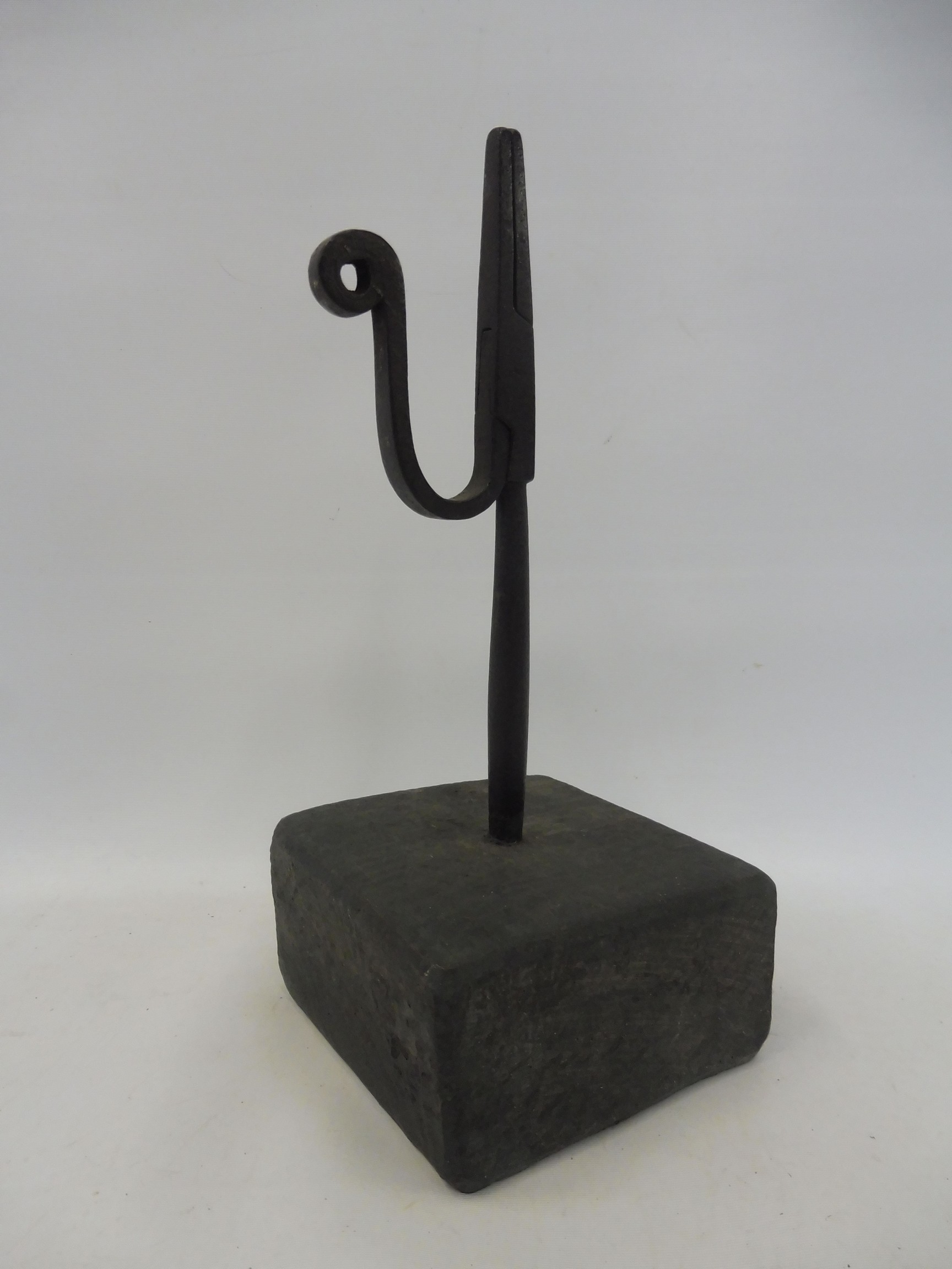 An early 19th Century primitive rushlight holder on a painted base, 8 1/2" h. - Image 2 of 3