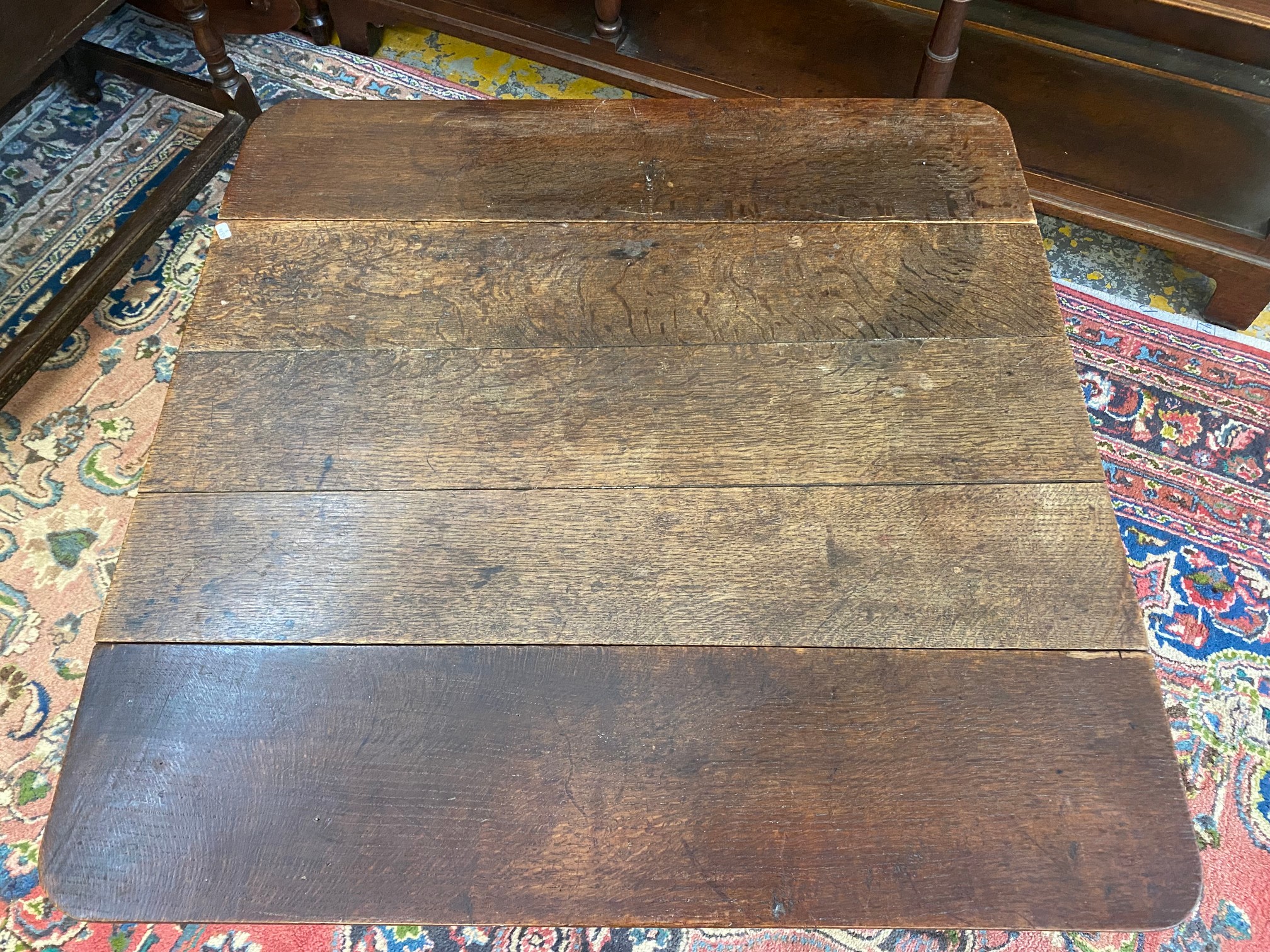 An unusual country made oak drop flap table, with hidden drawer, 30" wide x 23" high x 30 1/2" - Image 5 of 5