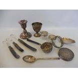 A Georgian silver tablespoon, London 1828, plus various other small items of silver including