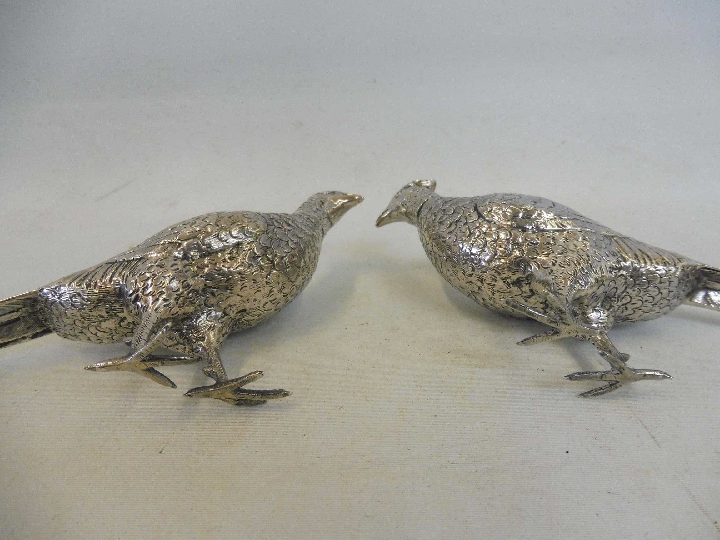 A pair of sterling silver pheasants, with removable heads, import hallmarks. - Image 6 of 7