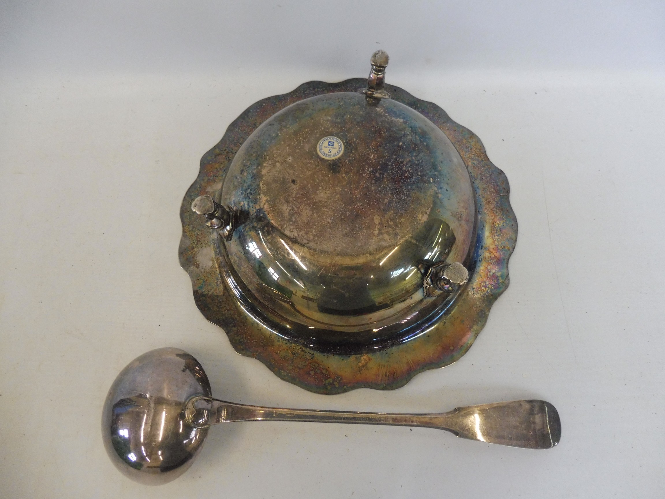 A good quality silver plated serving dishes raised upon three hoof supports, plus a white metal - Image 3 of 4