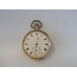A 9ct gold gent's pocket watch, the enamel dial having secondary dial, overall weight 89g.