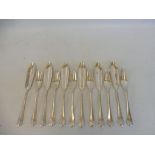 A set of six silver fish knives and forks, Sheffield 1960.