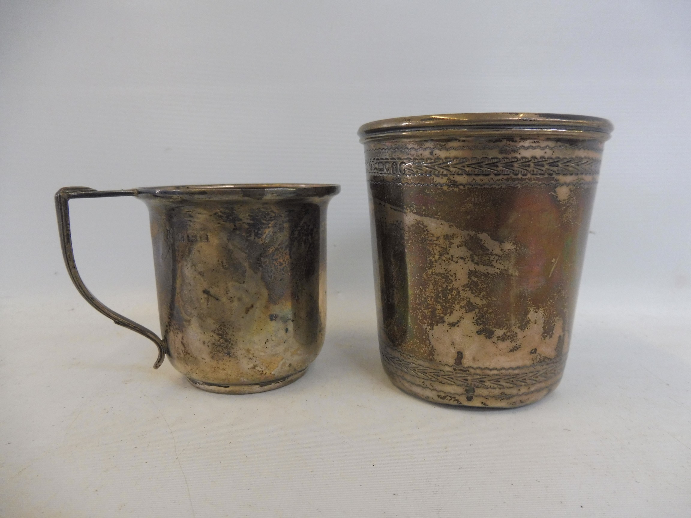 A Victorian silver beaker, London 1864 plus a silver cup, Birmingham hallmark. - Image 3 of 3